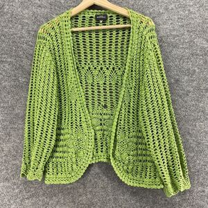 One Resource Top Women M Medium Green Crochet Open Front Long Sleeve Casual